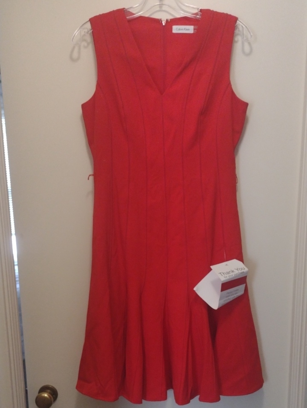 Calvin Klein Red V-Neck Midi Dress (J731)